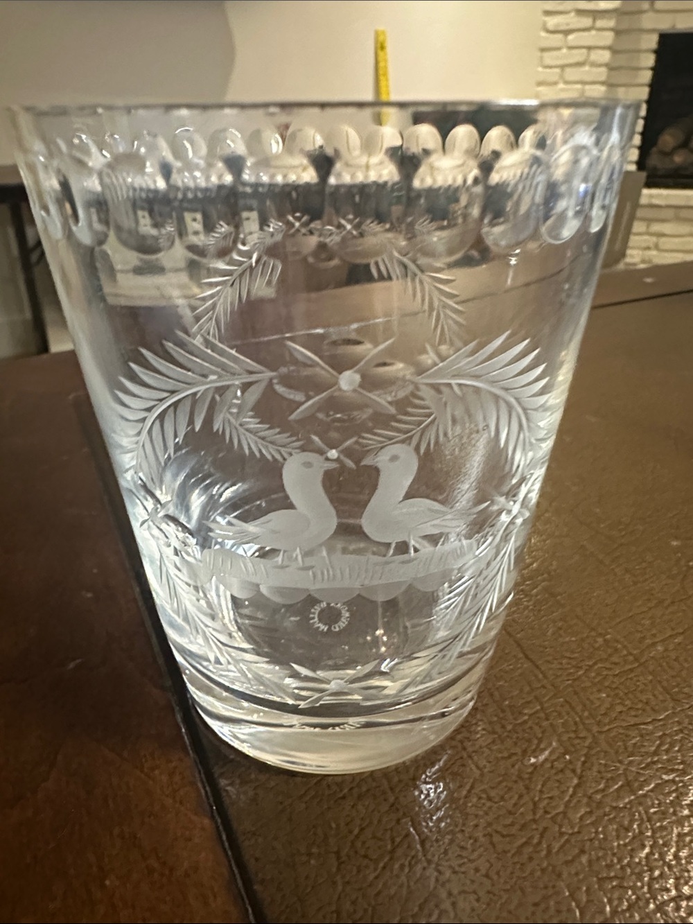 William Yeoward Clear Etched Glass Tumbler with Dove Motif